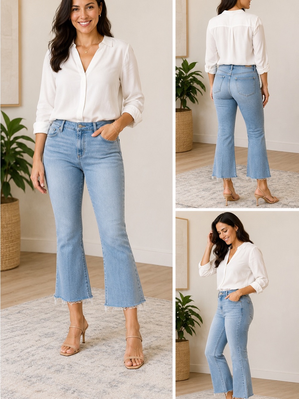 PAIGE Light Blue Cropped Flare Jeans with Frayed Hem